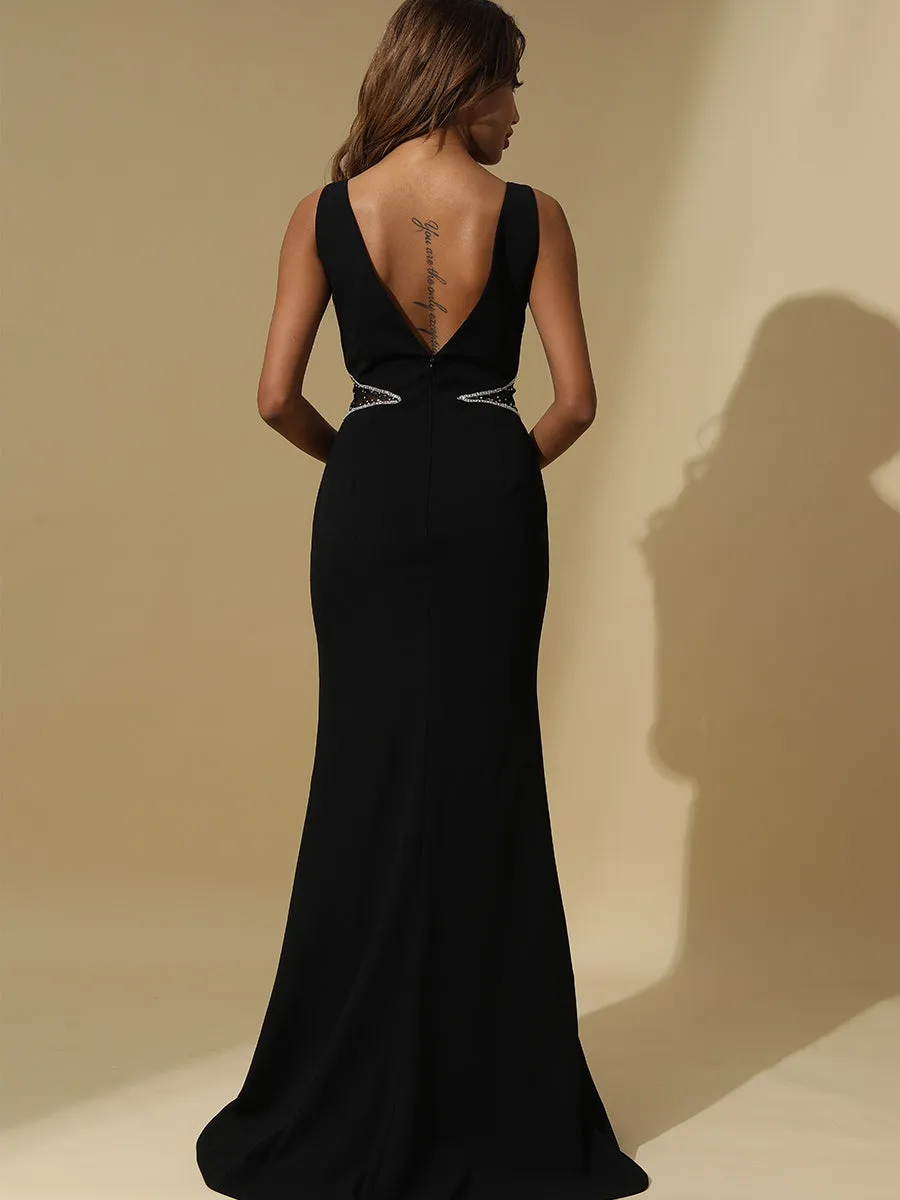 2025 Mermaid Black Sleeveless V Neck Evening Gowns
