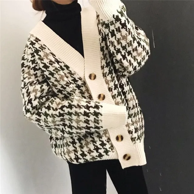 Adoring Plaid Knitted Cardigan
