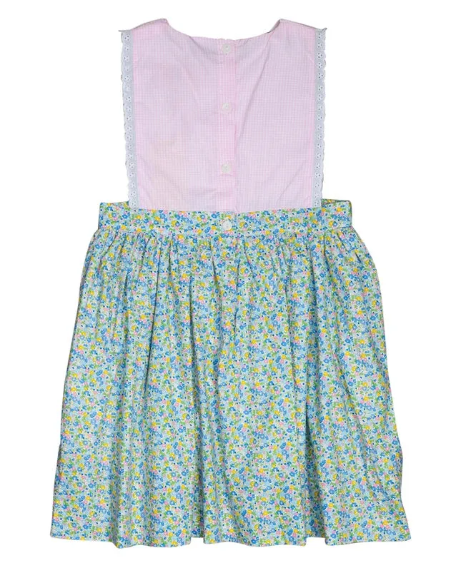 Blue Floral and Pink Gingham Olivia Dress