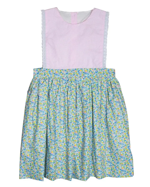Blue Floral and Pink Gingham Olivia Dress