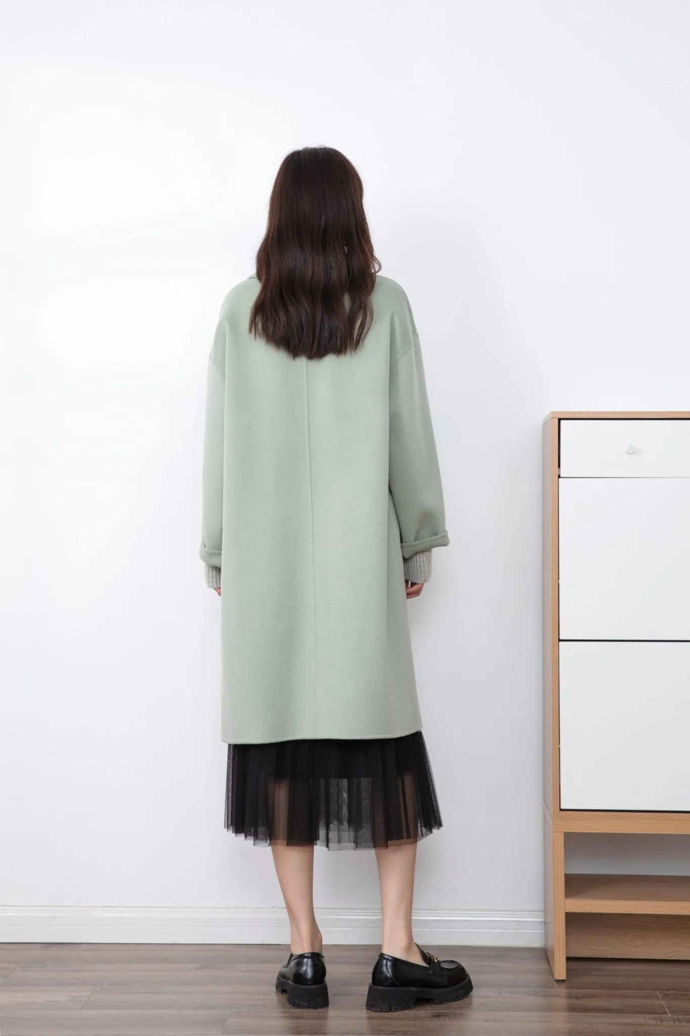 Citron Green Double Woolen Long Overcoats