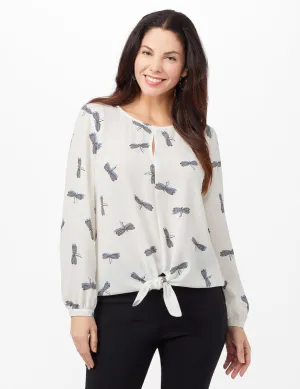 Dragonfly Texture Tie Front Blouse