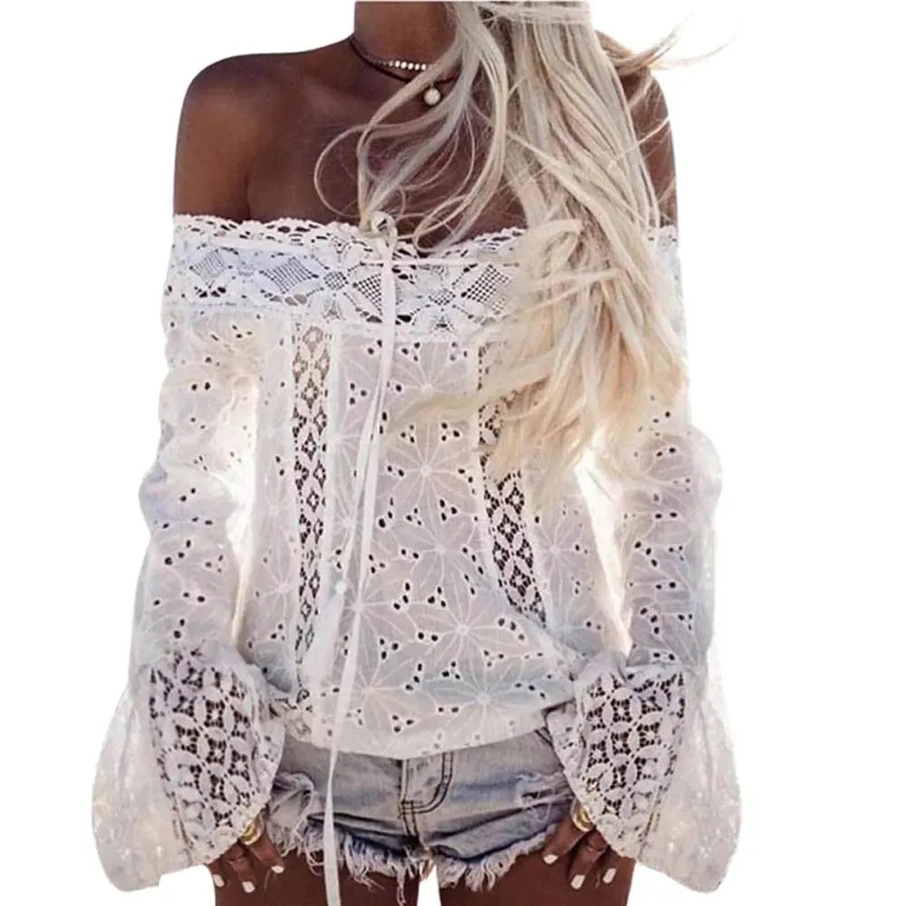 Elegant Women’s Summer Lace White Blouse - Stylish & Breezy