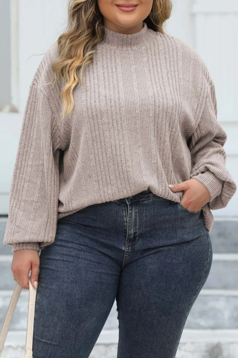 hulianfu Casual Solid Basic Turtleneck Plus Size Tops