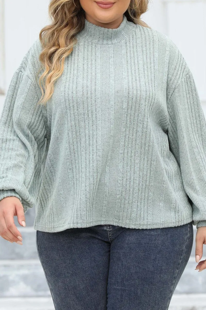 hulianfu Casual Solid Basic Turtleneck Plus Size Tops