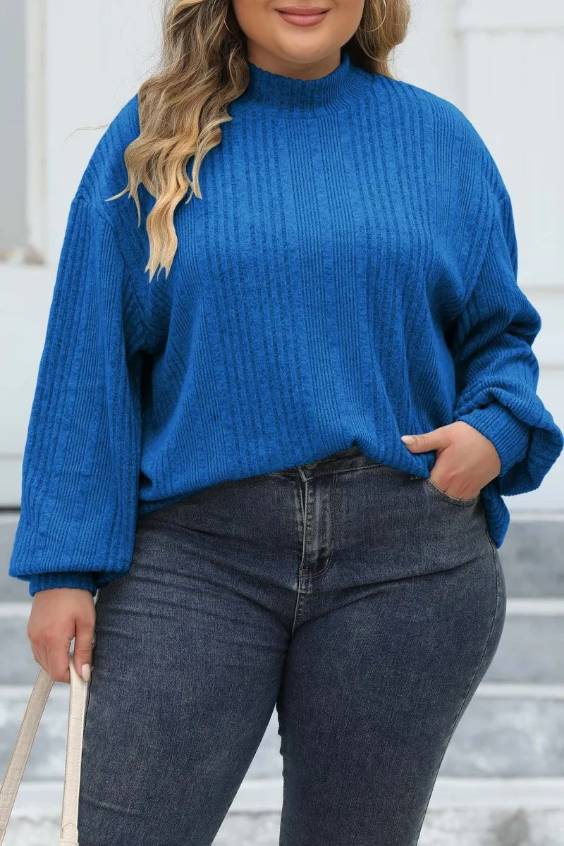 hulianfu Casual Solid Basic Turtleneck Plus Size Tops