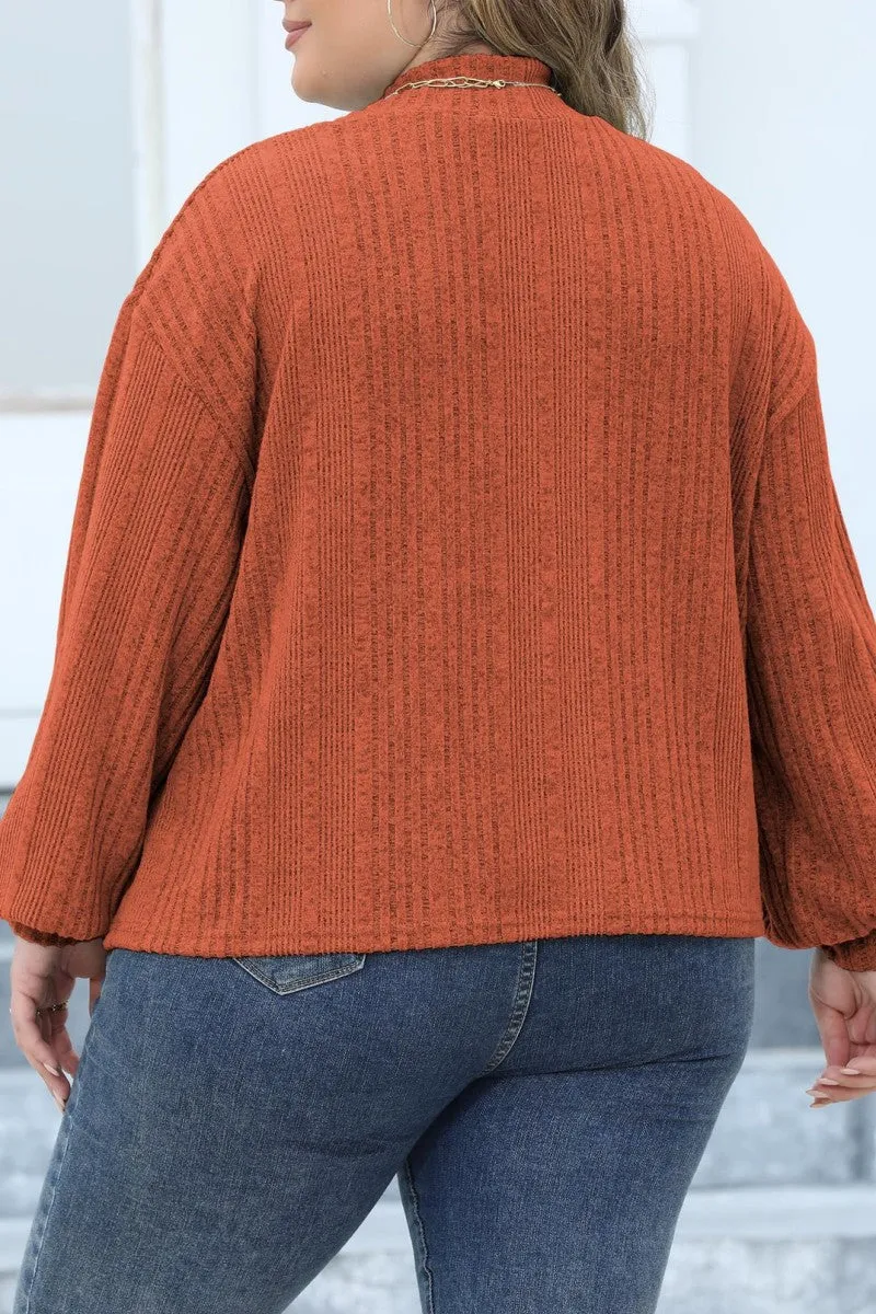 hulianfu Casual Solid Basic Turtleneck Plus Size Tops