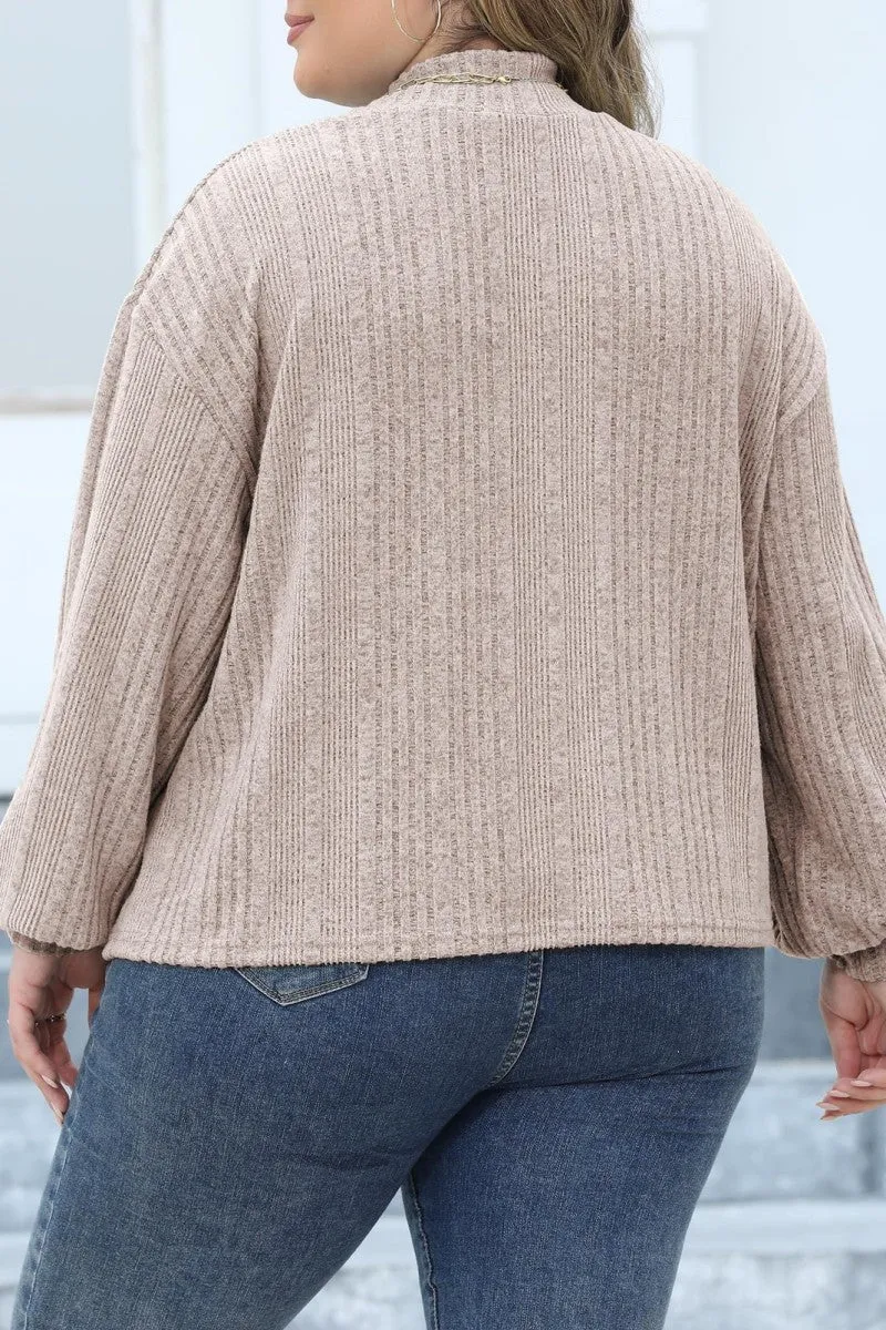hulianfu Casual Solid Basic Turtleneck Plus Size Tops
