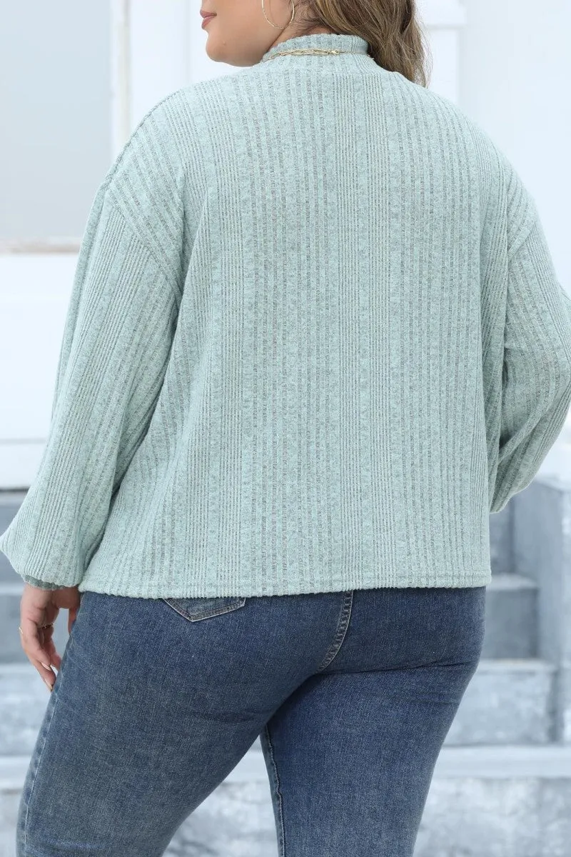 hulianfu Casual Solid Basic Turtleneck Plus Size Tops