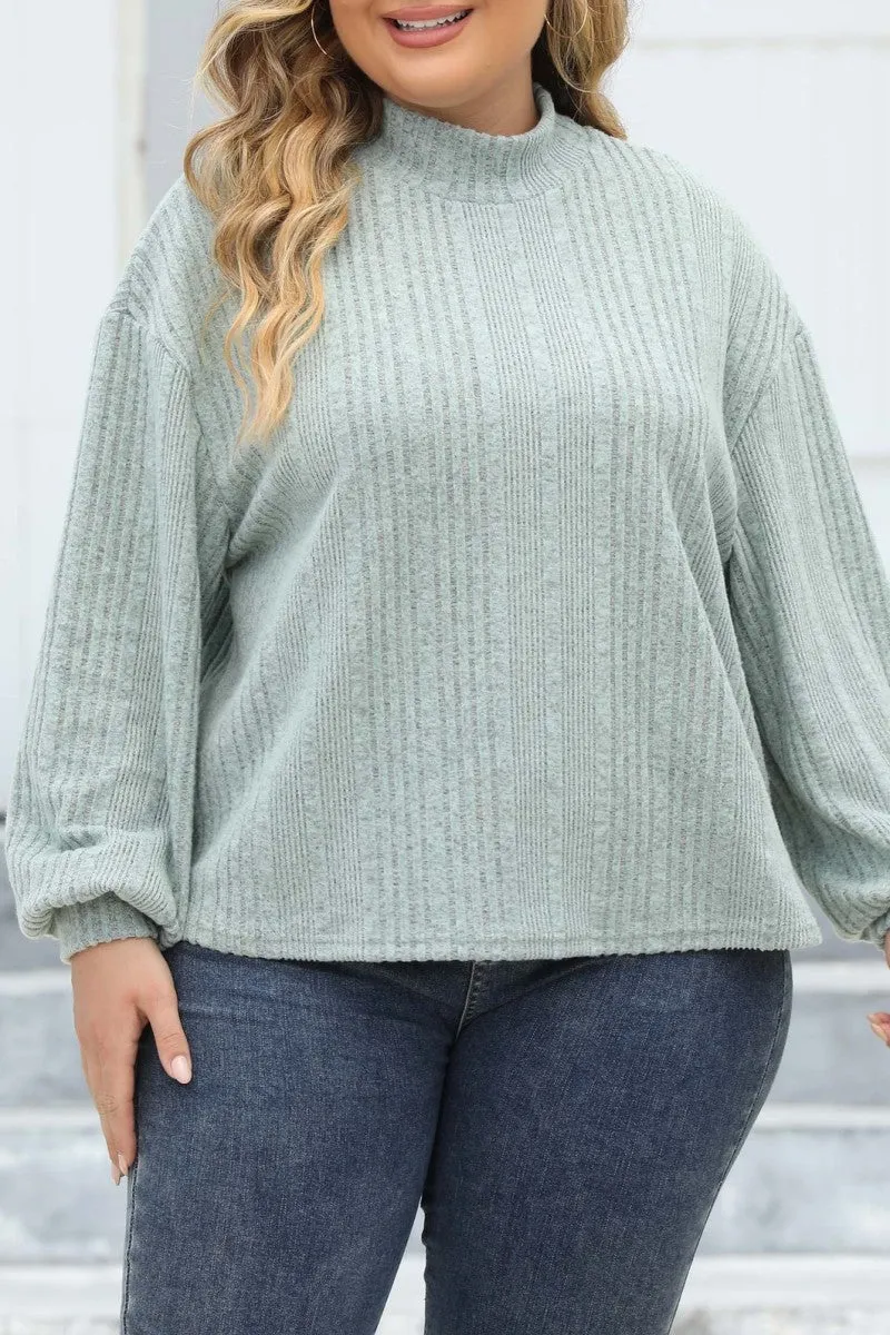 hulianfu Casual Solid Basic Turtleneck Plus Size Tops