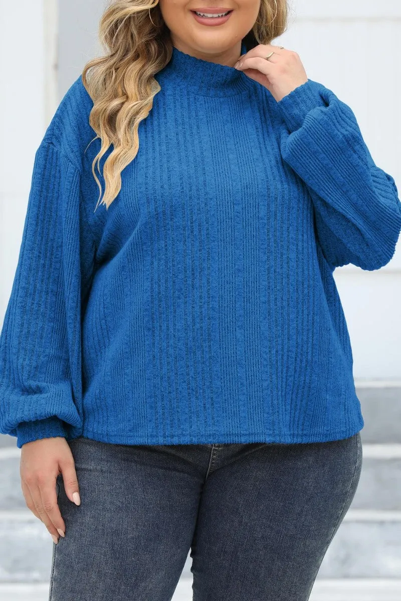hulianfu Casual Solid Basic Turtleneck Plus Size Tops