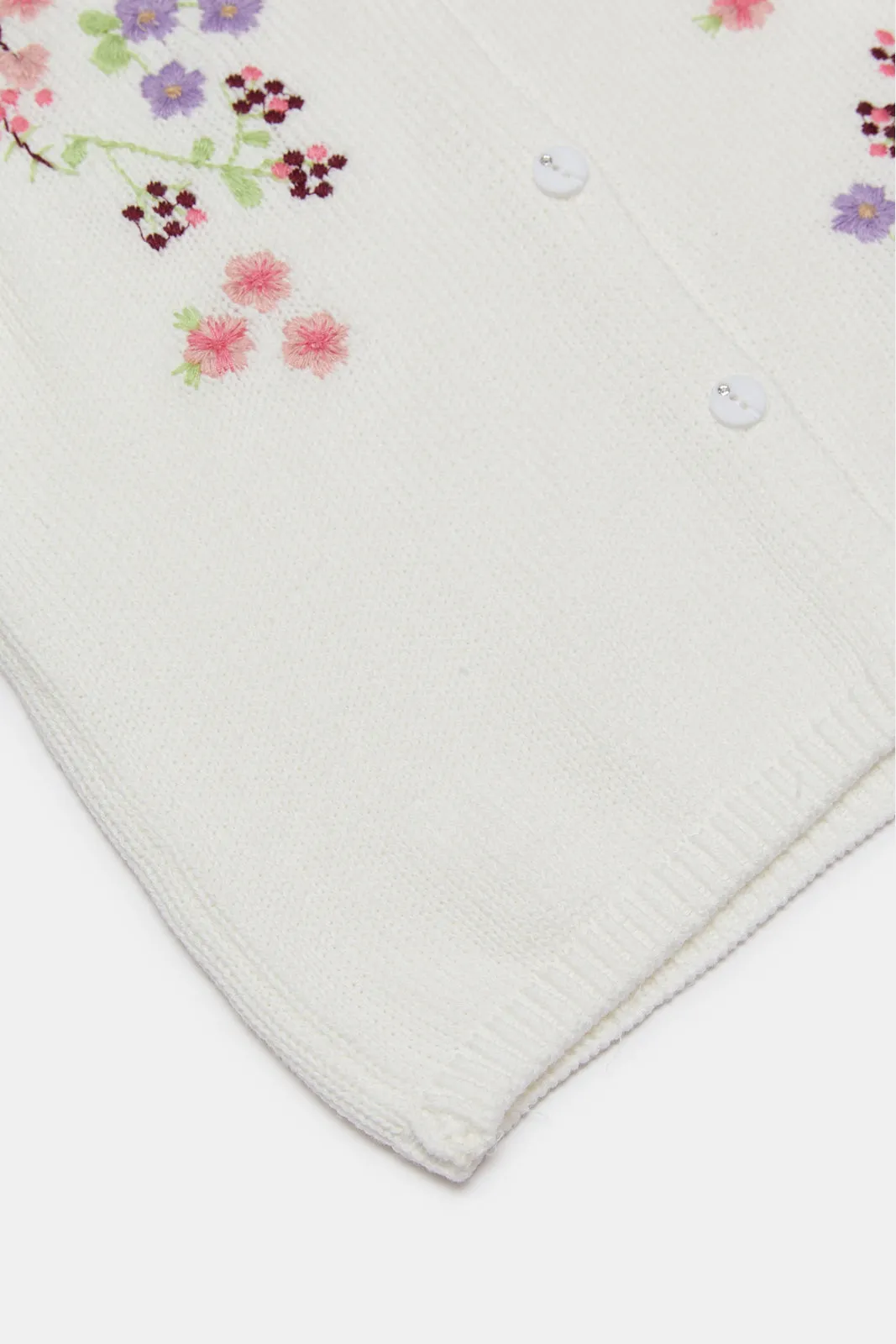 Infant Girls Ivory Embroidered Cardigan With Frills At Neck