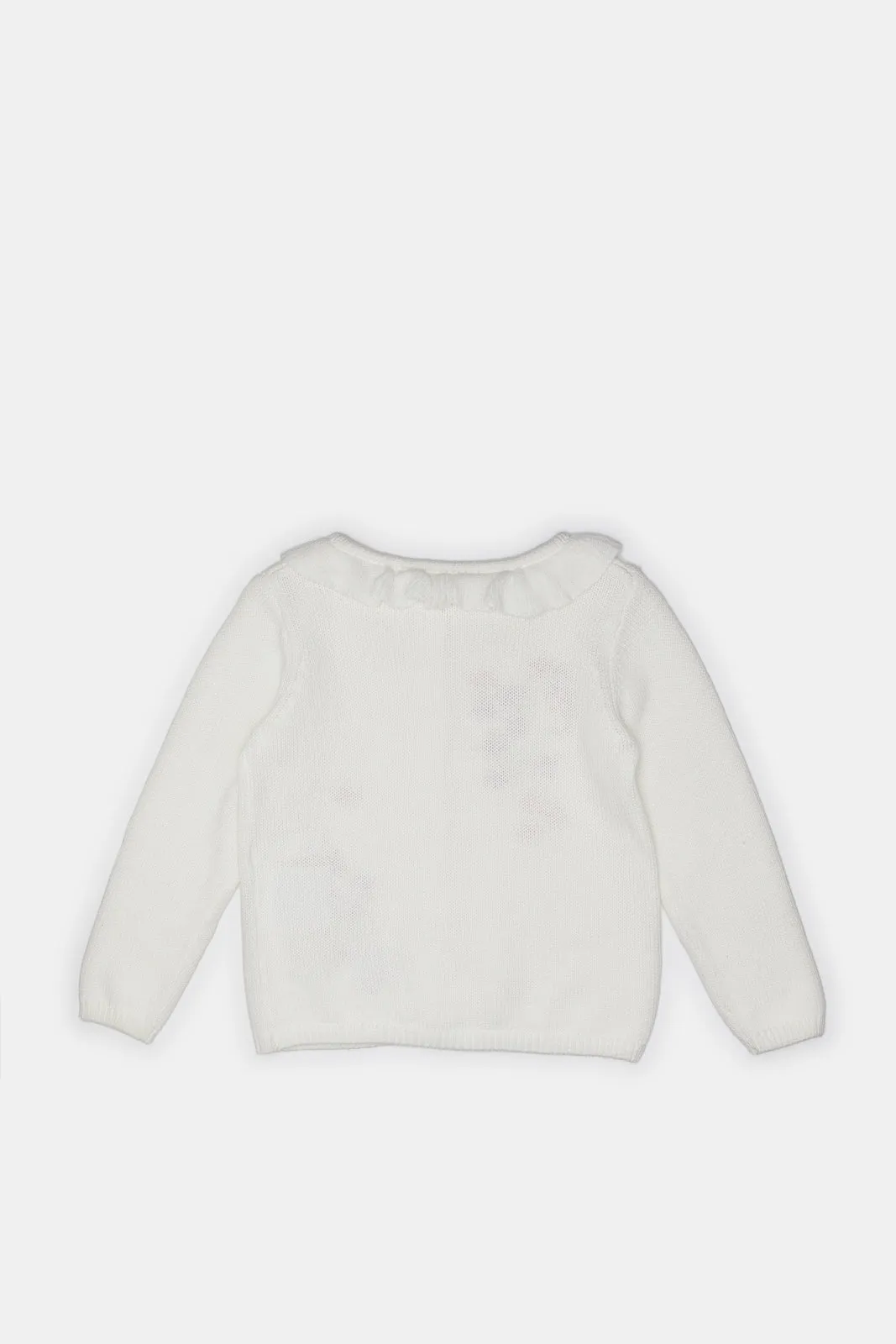 Infant Girls Ivory Embroidered Cardigan With Frills At Neck