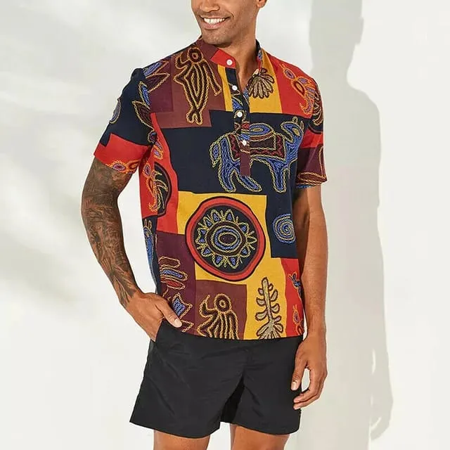 Mens Short Sleeve Hawaiian Shirt Tops Fruit Floral Printed Blouse Plus Size Summer Casual Beach Shirts for Men S3184468