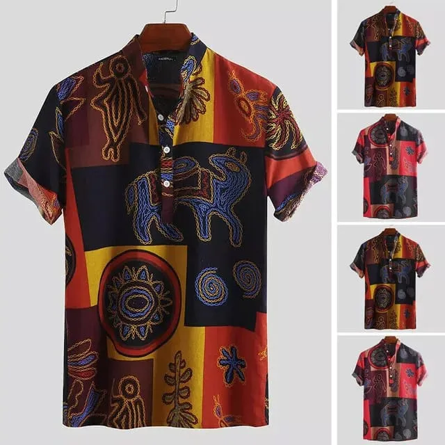 Mens Short Sleeve Hawaiian Shirt Tops Fruit Floral Printed Blouse Plus Size Summer Casual Beach Shirts for Men S3184468