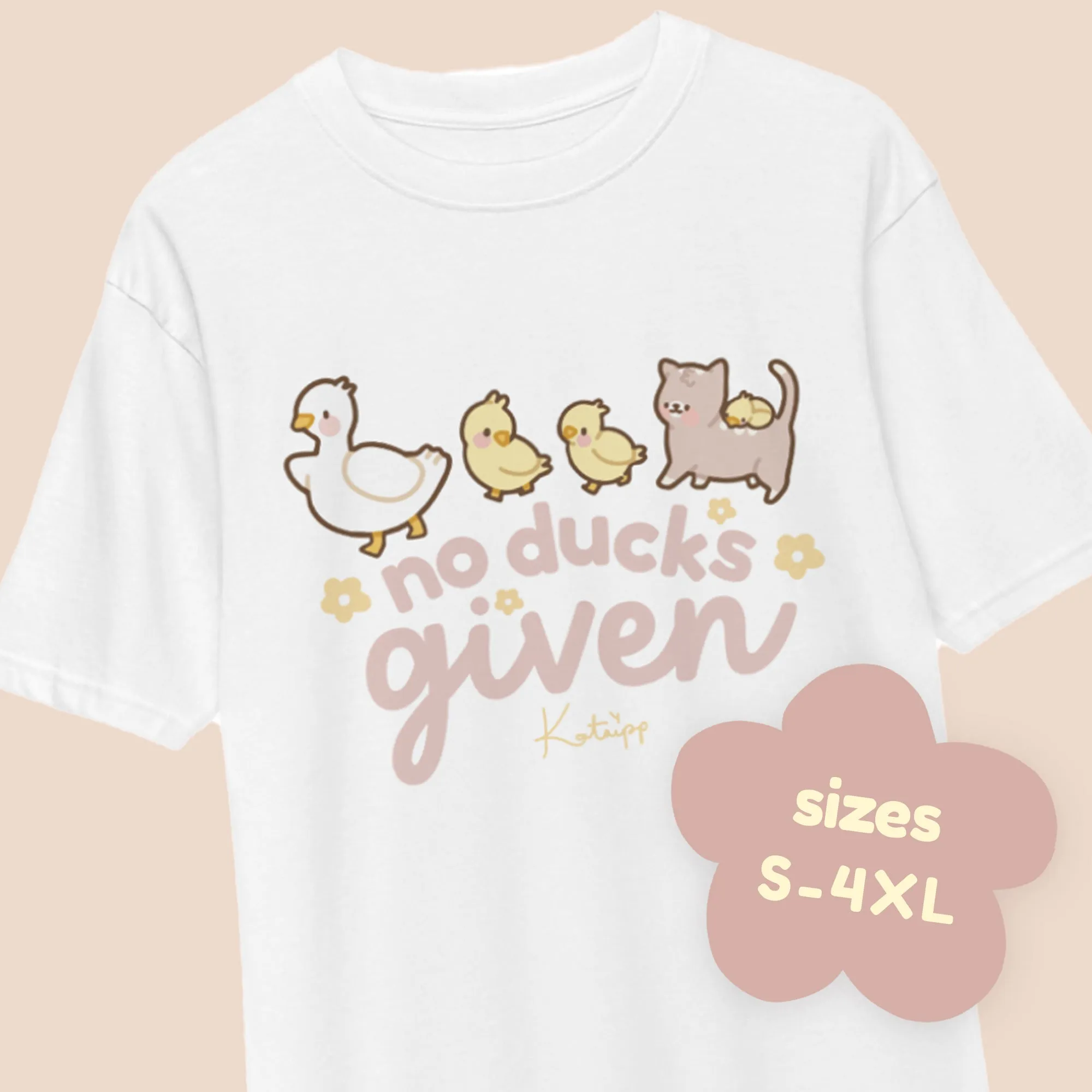 No Ducks Given Kawaii T-Shirt | Cute Duck & Cat Design | Fun & Playful Premium Tee