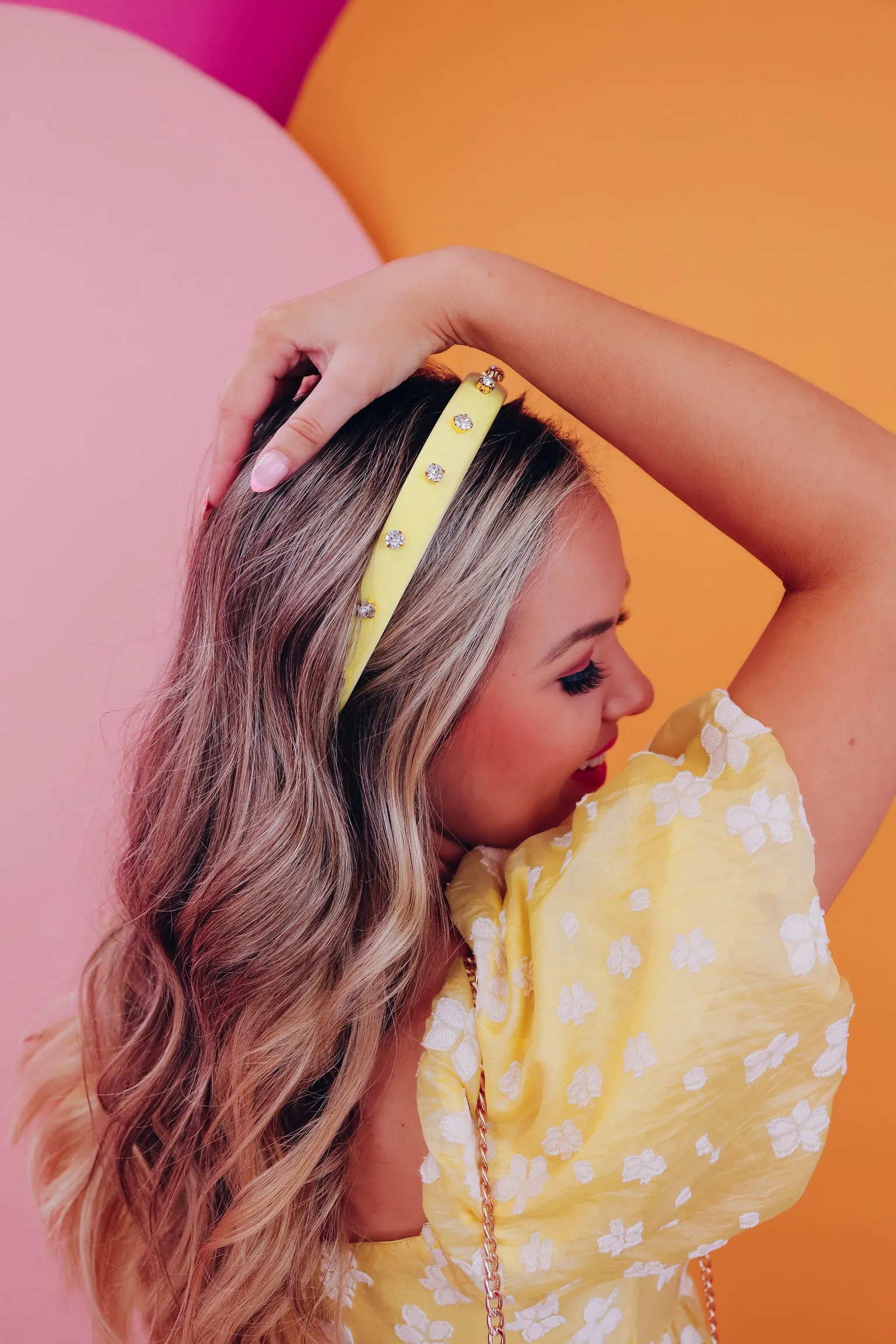 Poppin Plush Rhinestone Headband - Yellow