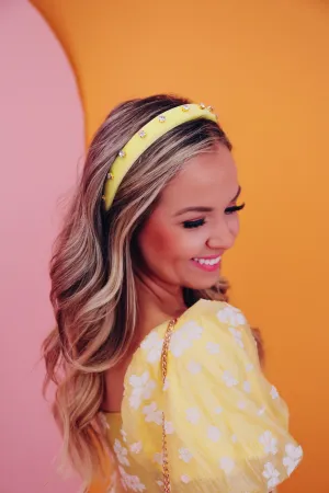 Poppin Plush Rhinestone Headband - Yellow