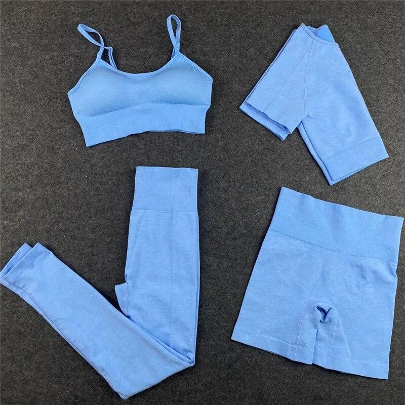 Yoga Set  Leggings Short Sleeve Crop Top Sports Bra Sport Shorts Sports Wear For Women