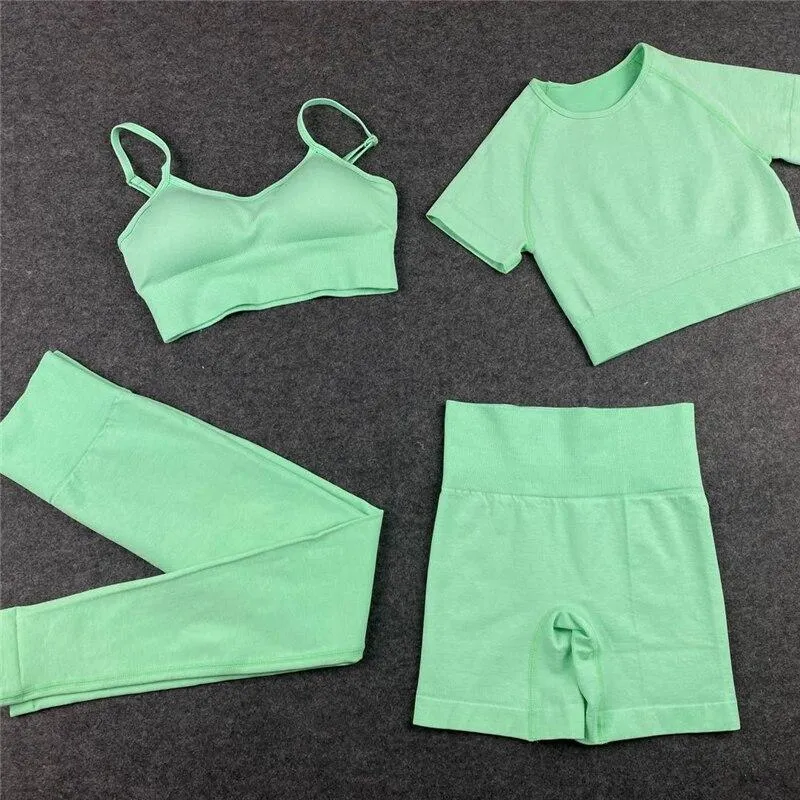 Yoga Set  Leggings Short Sleeve Crop Top Sports Bra Sport Shorts Sports Wear For Women